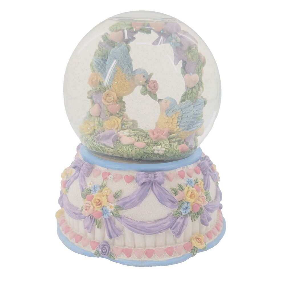 Love Makes The World Go Round Love Birds Flowers Musical Glitter Snow Globe